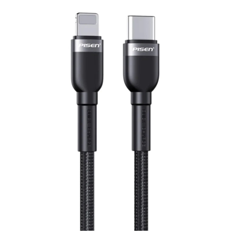 Pisen Braided Lightning to USB-C PD Fast Charge Cable (2M) Black-Supports 3A,Reinforced Wire Treatment for Damage Resistance,Apple iPhone/iPad/MacBook Pisen Braided Lightning to USB-C PD Fast Charge Cable (2M) Black-Supports 3A,Reinforced Wire Treatment for Damage Resistance,Apple iPhone/iPad/MacBook